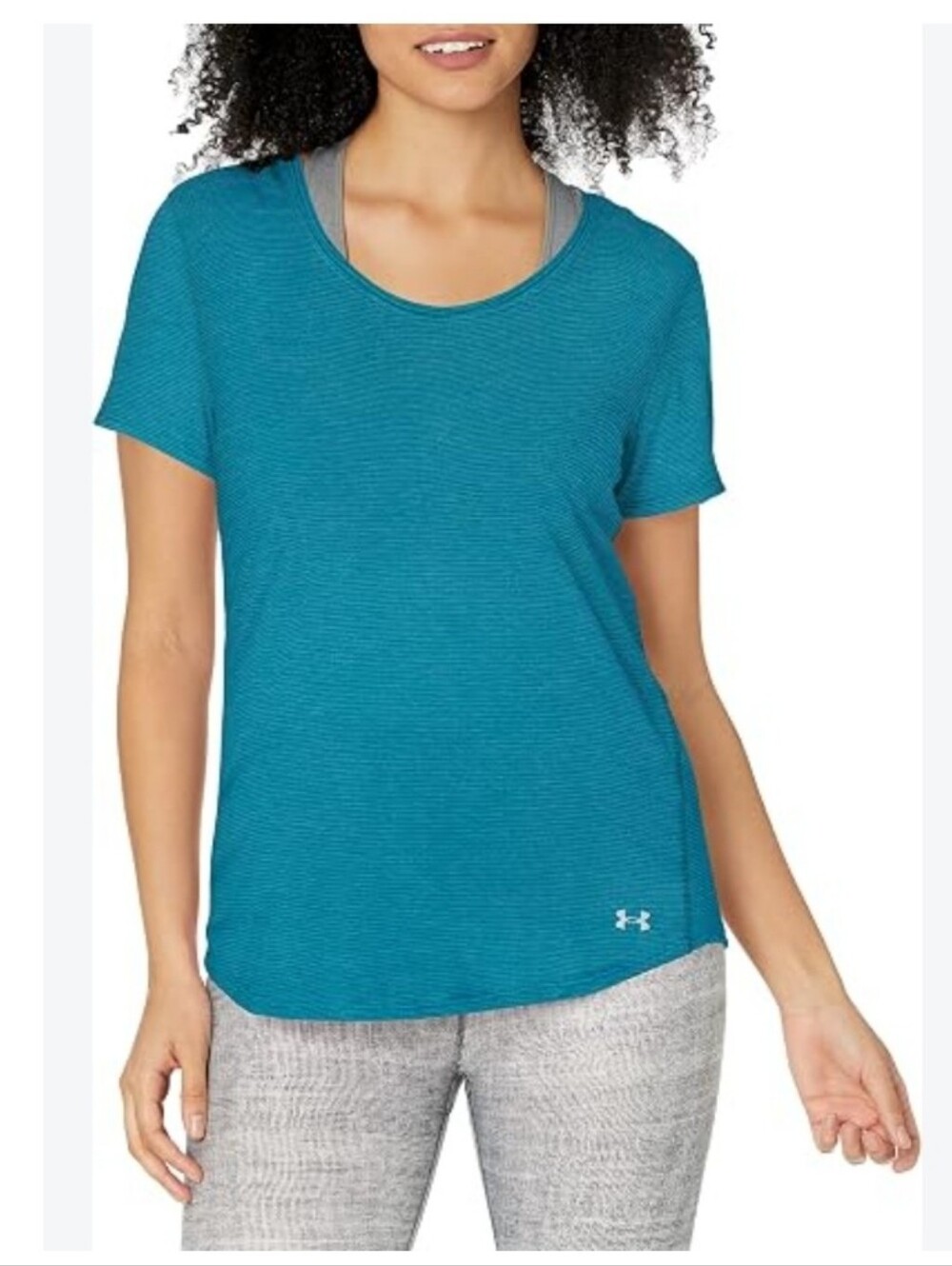 Under Armour Threadborne Heat Gear T Shirt Teal Fitted Pinstriped Athleisure XL